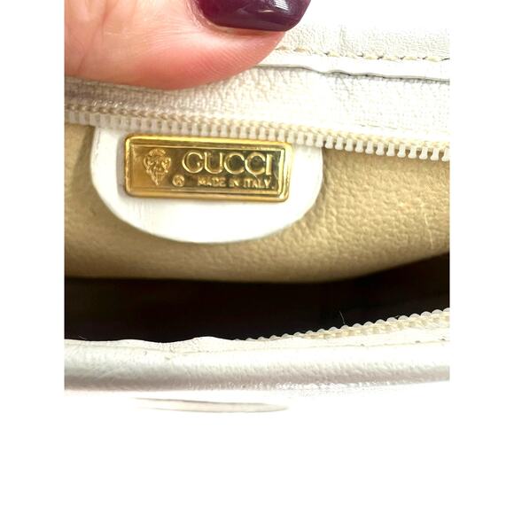 Vintage 80's Gucci White Bag Micro GG Logo Print Crossbody Purse Gold 1980's - Picture 9 of 15